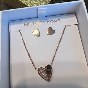 Michael Kors rose gold necklace and earrings